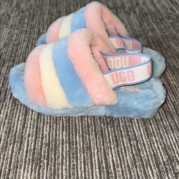 Ugg Fluff Ya Slides Pink Blue Size 7 - Picture 3 of 7